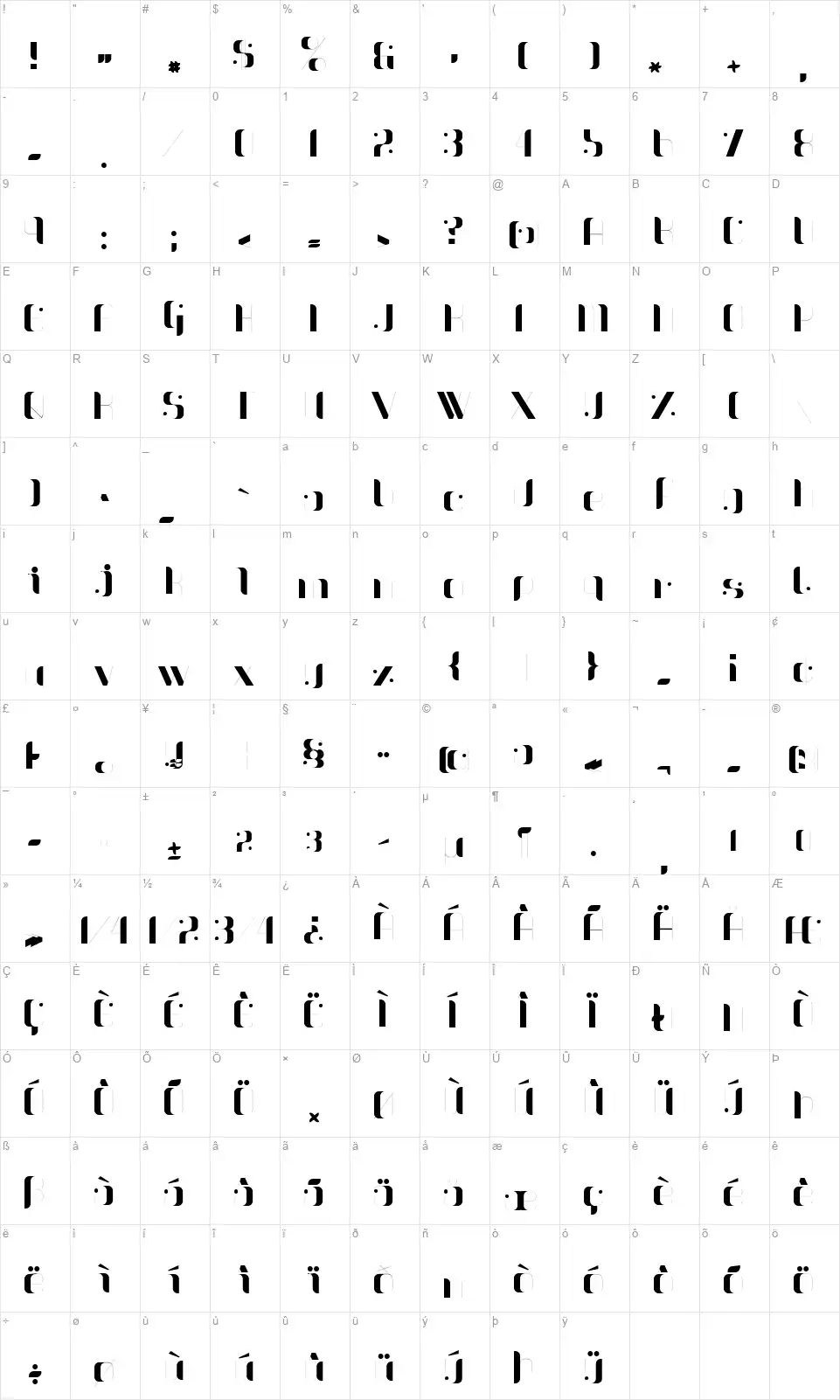 Sparkerfont character map