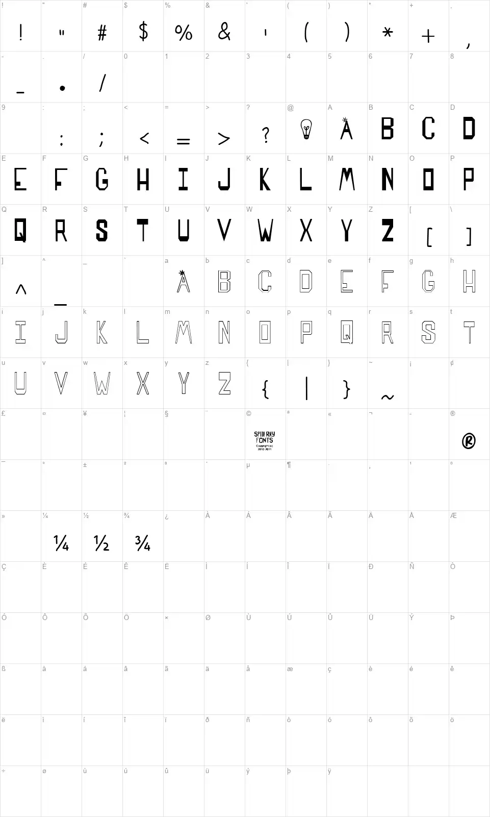 Sparks Made Usfont character map