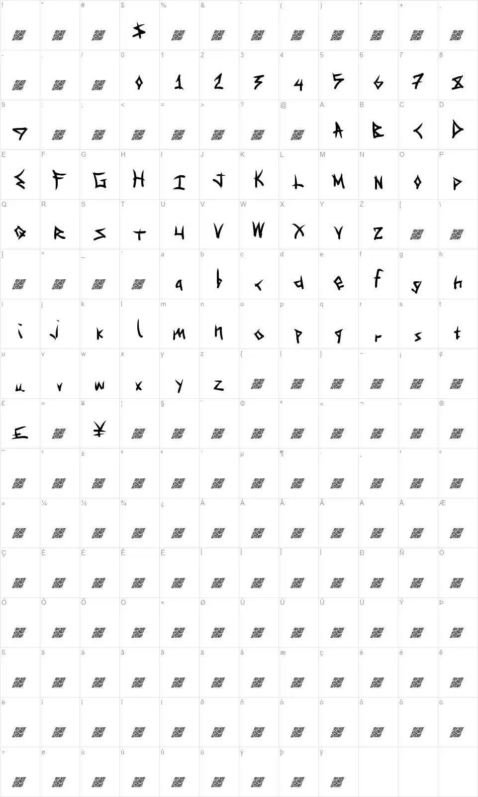 Special Deliveryfont character map
