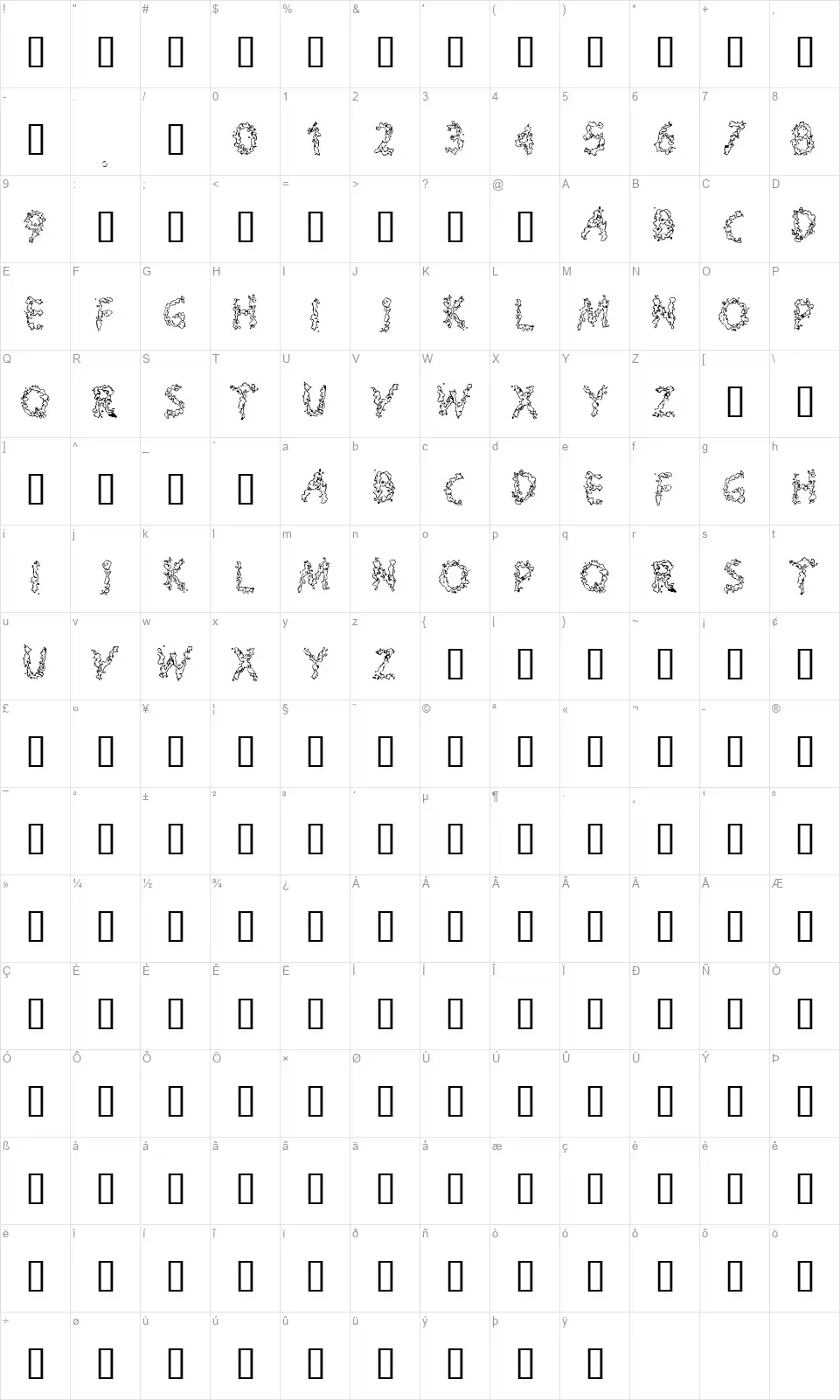 Sploogefont character map