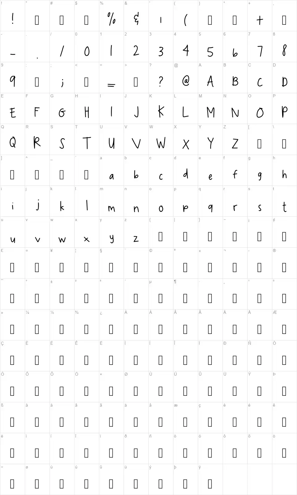 Spookydeee Handwritingfont character map