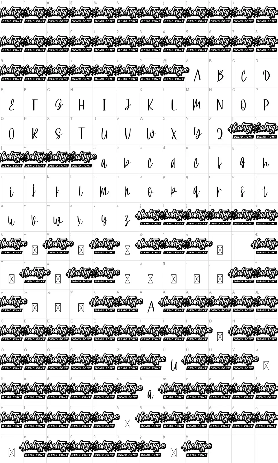 Spring Comedy Scriptfont character map