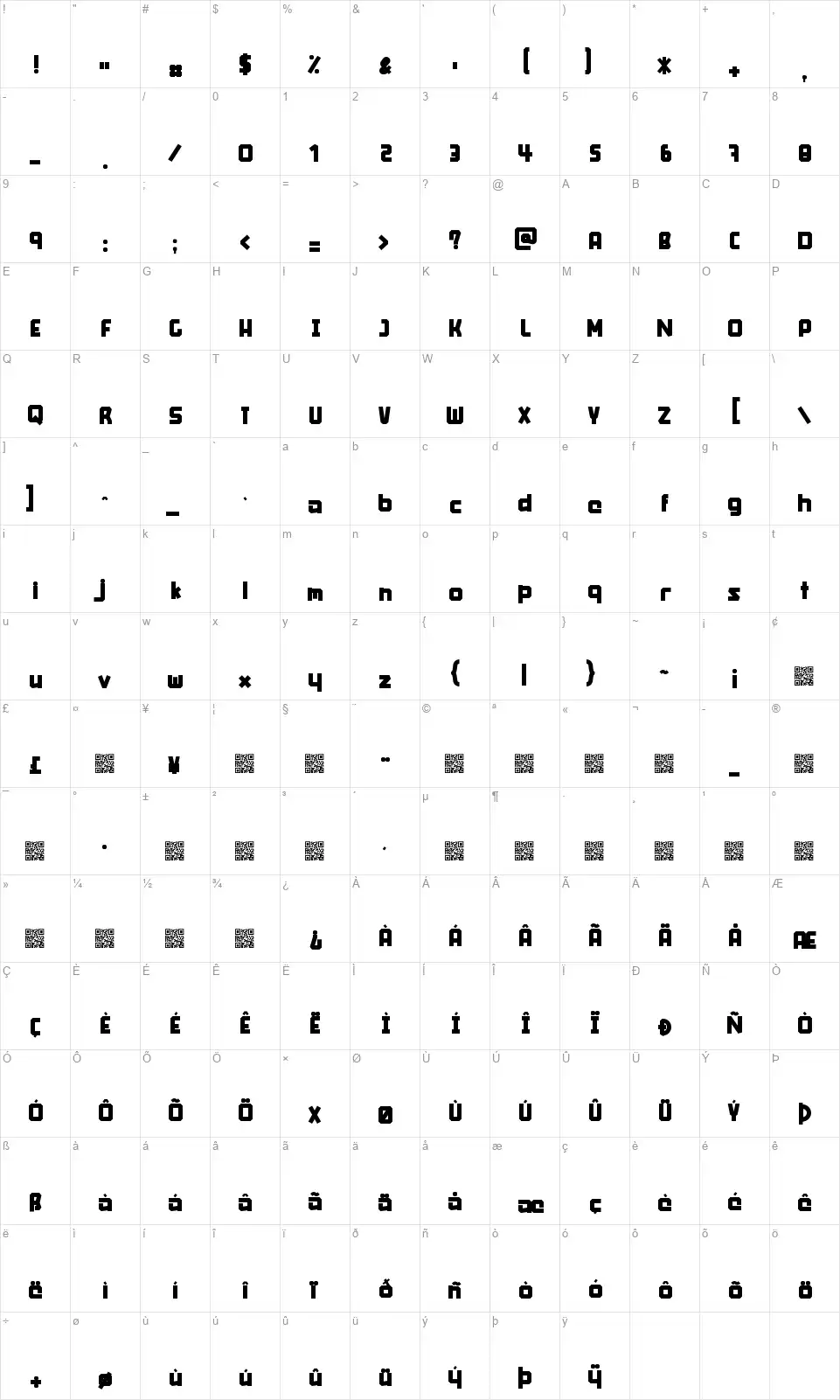 Squanchfont character map