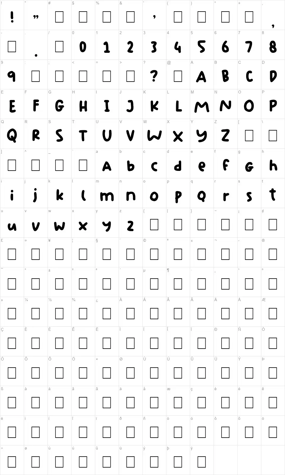 Standing Ovationfont character map