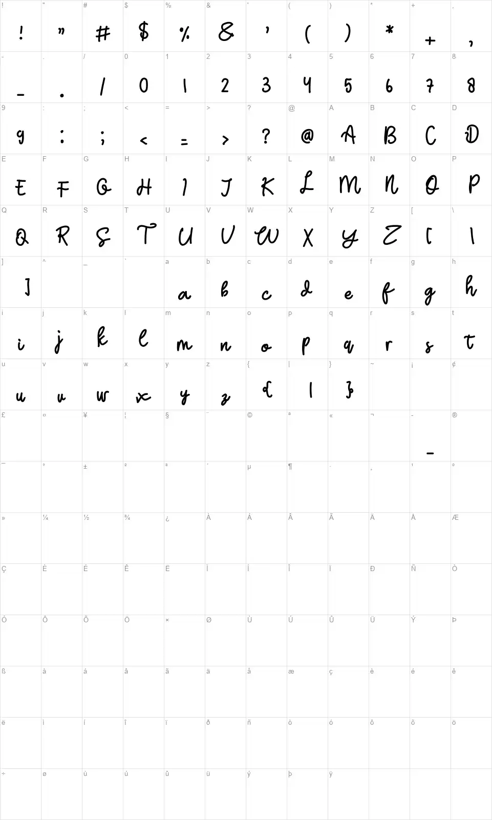 Stay Beauty Insidefont character map