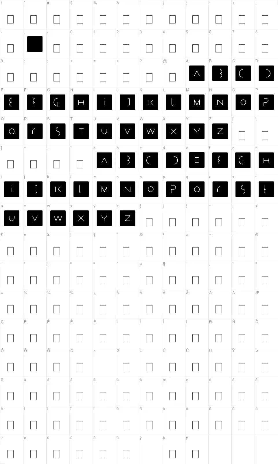 Stealthy Bastardsfont character map