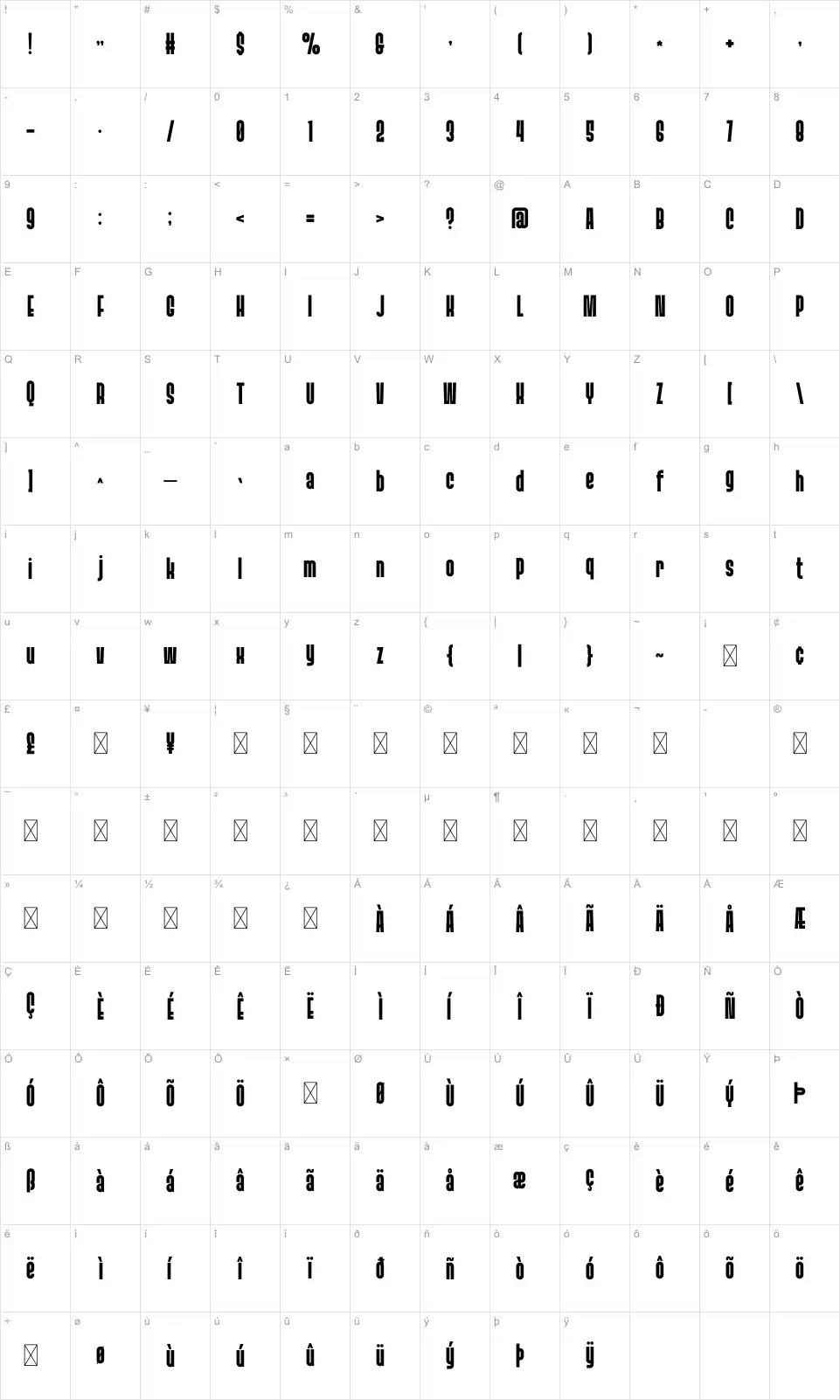 Stelvicfont character map