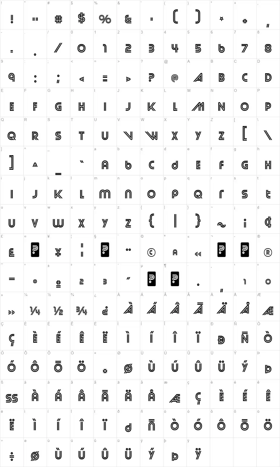 StreetCred-Regularfont character map