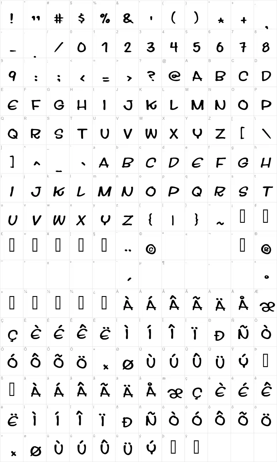 Streetwise Buddyfont character map