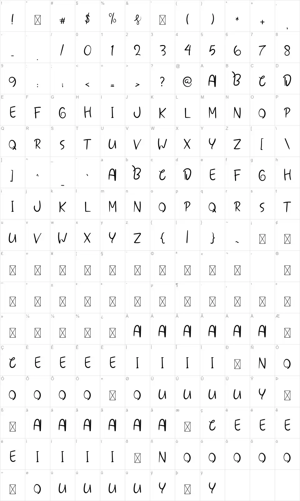 Summer Specialfont character map