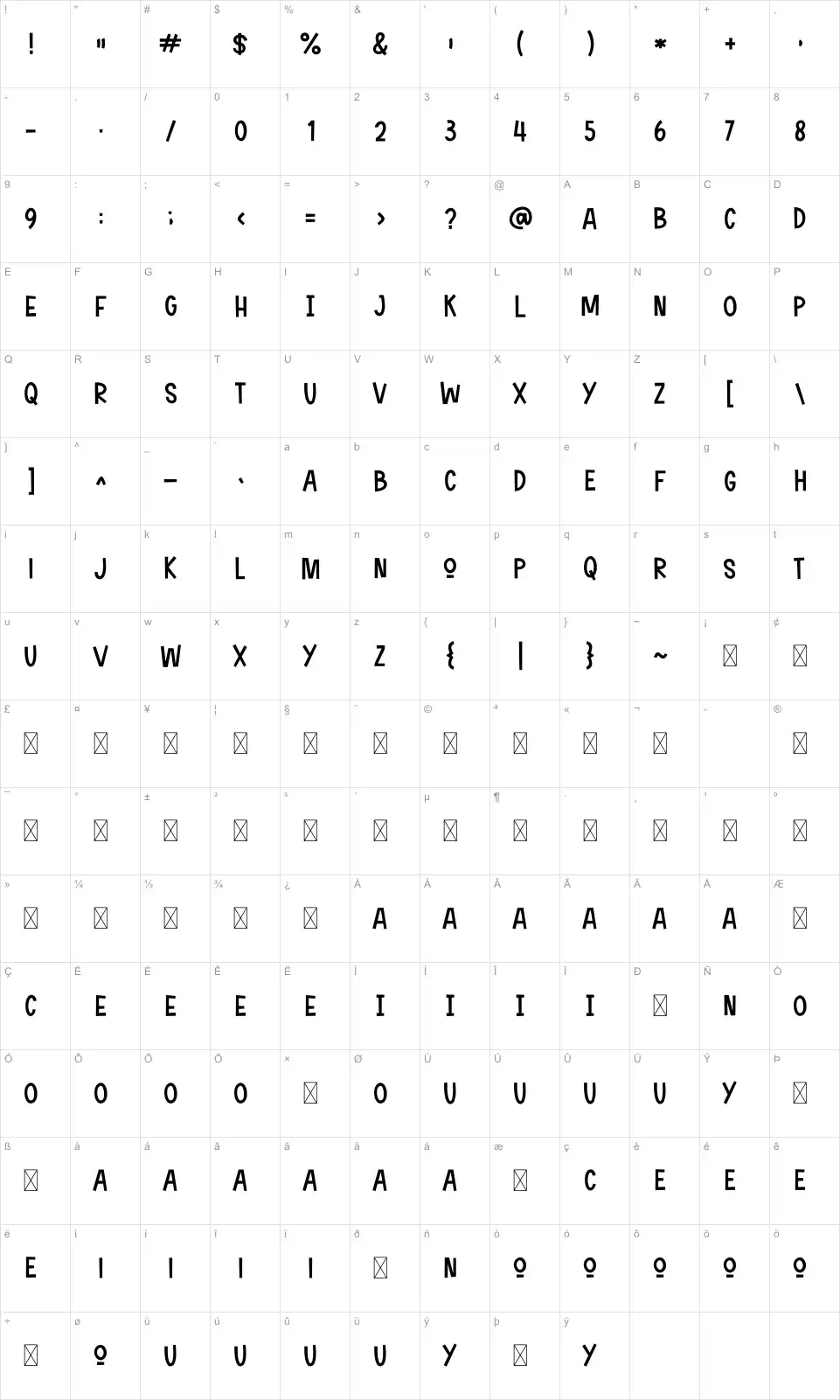 Sunday & Monday Zeichentabelle Sunday & Mondayfont character map