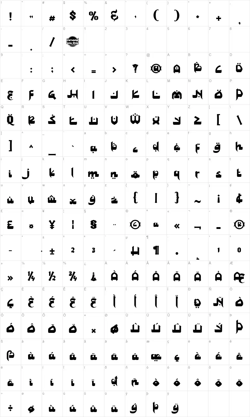 Sunia Rabicafont character map