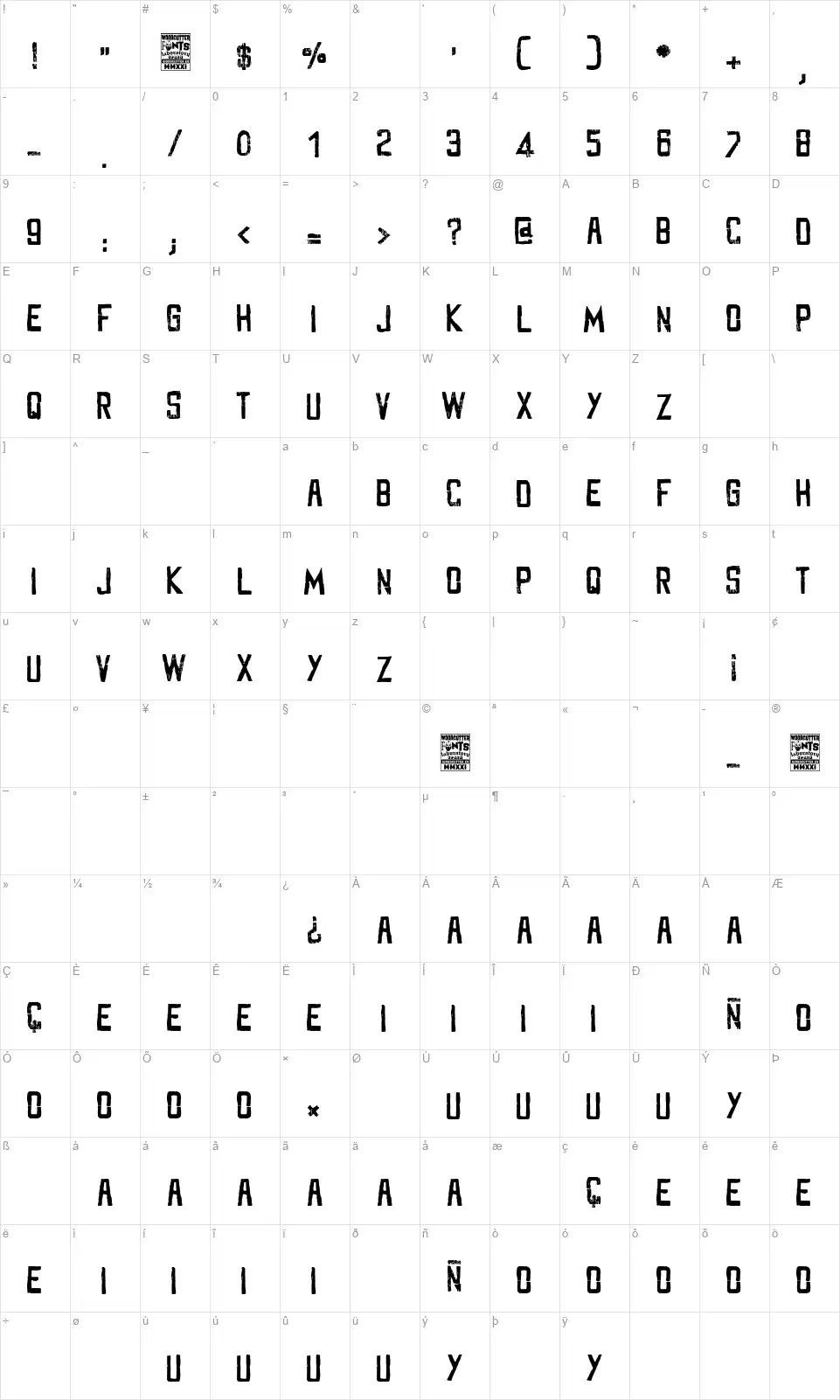 Super Cerdo Inc.font character map