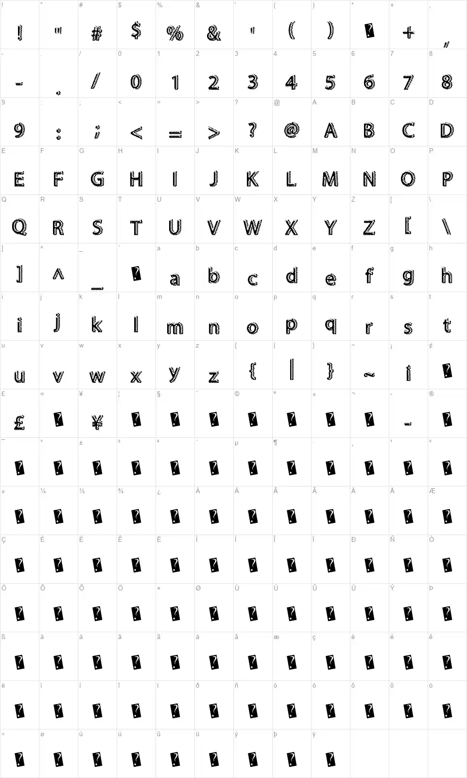 SuperBlingfont character map