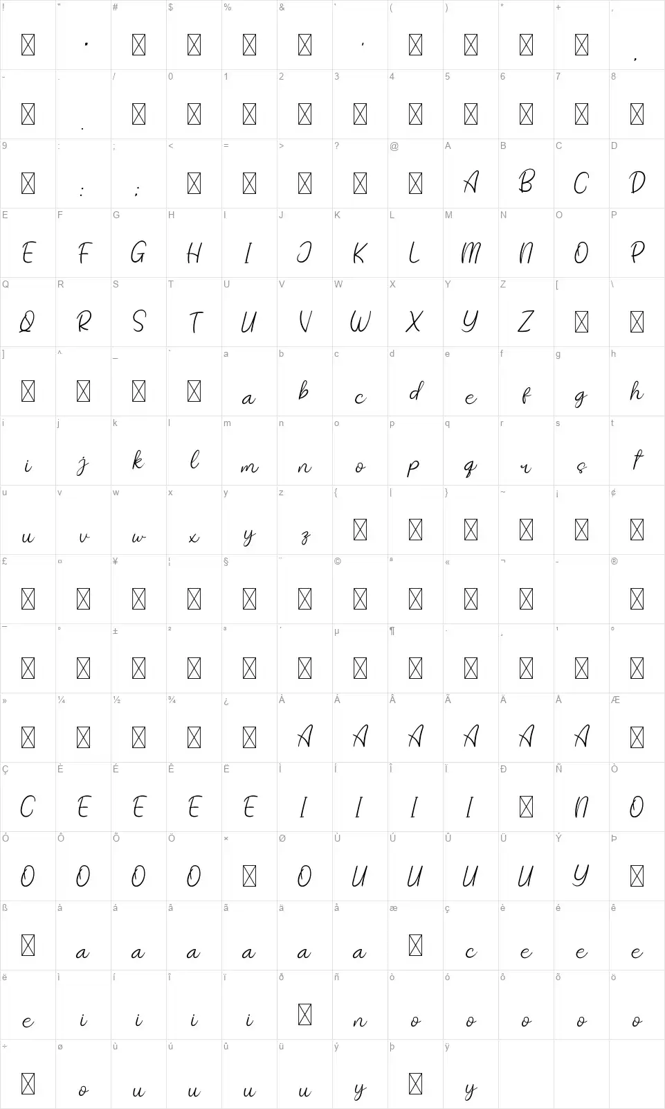 Sweet Loverfont character map