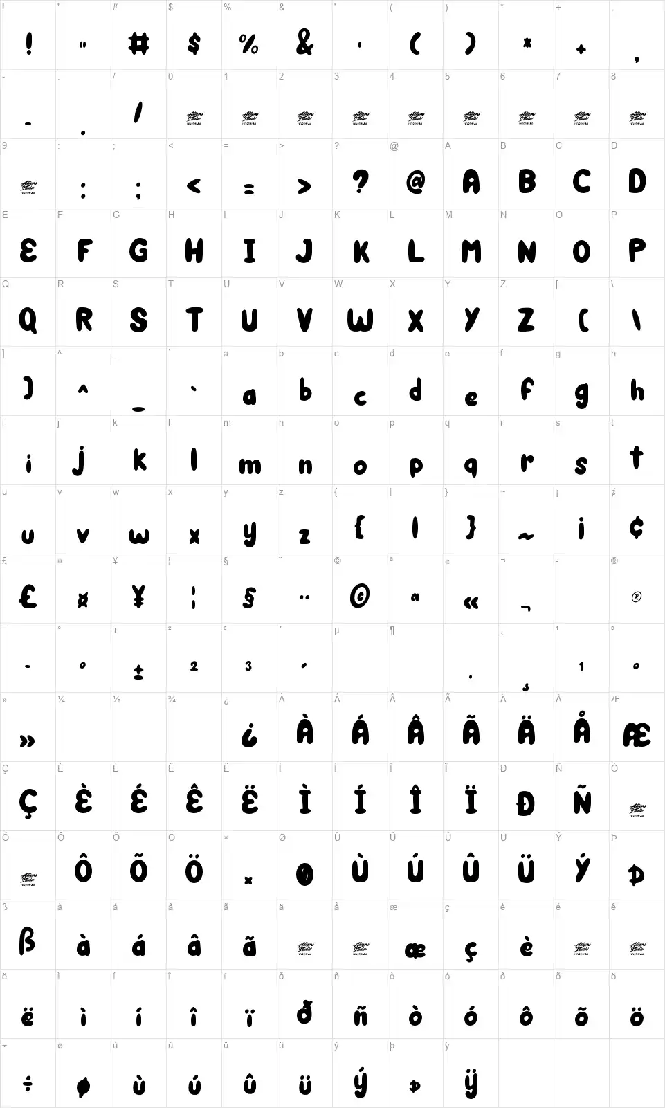 Sweetie Summerfont character map