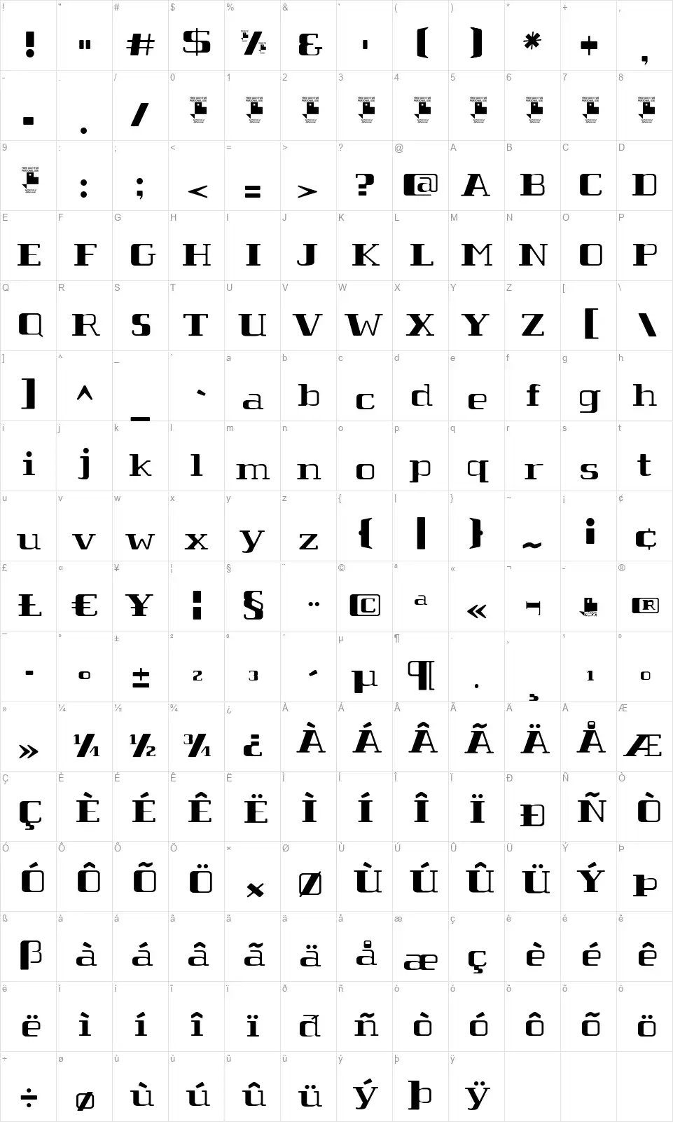 Tabaiba wild FFPfont character map