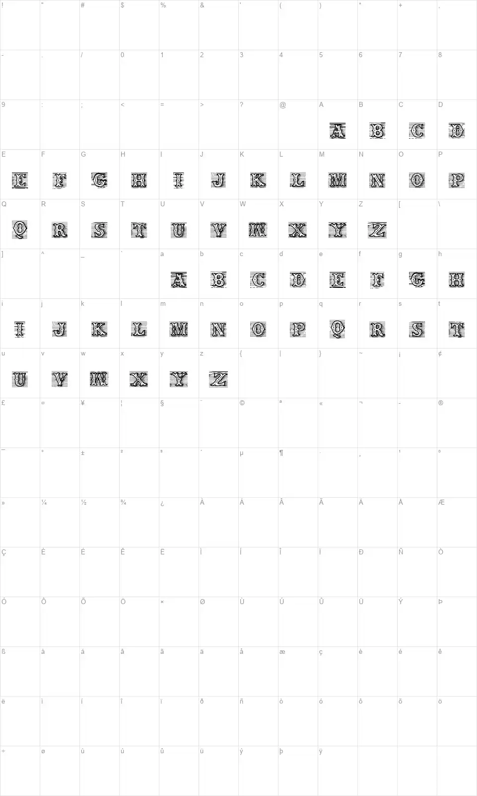 TagWoodfont character map