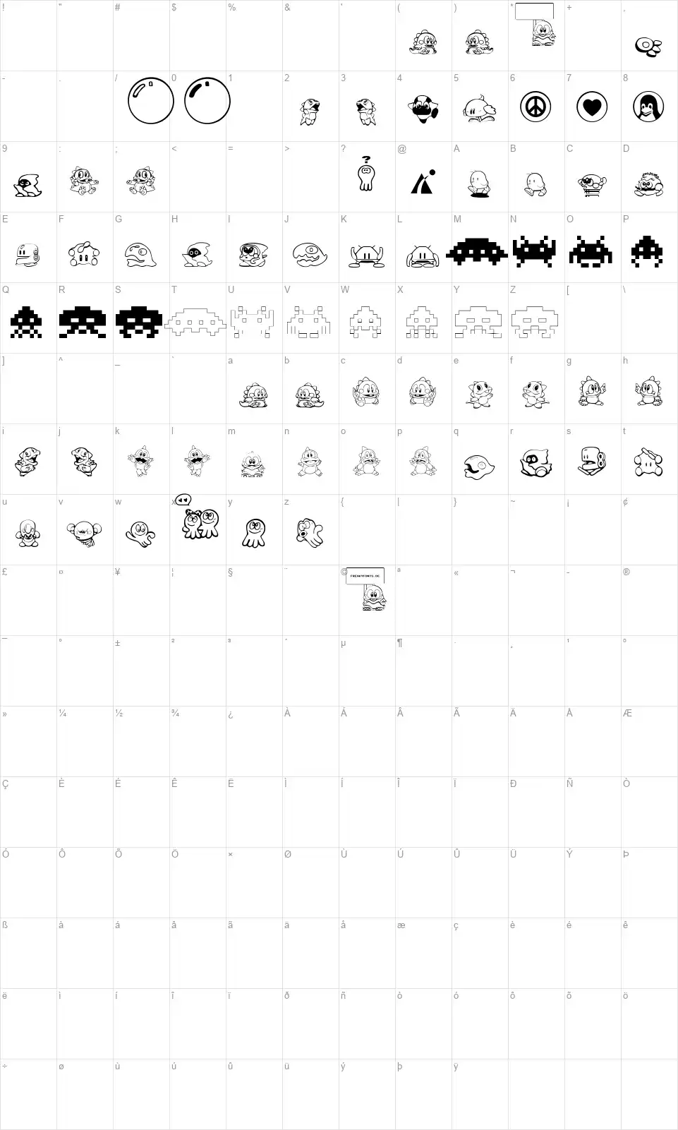 Taito All Starsfont character map