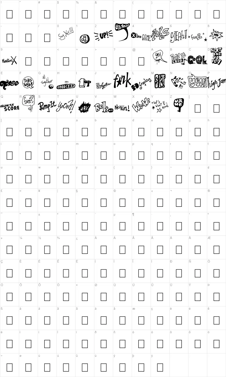 Talk of the wallfont character map