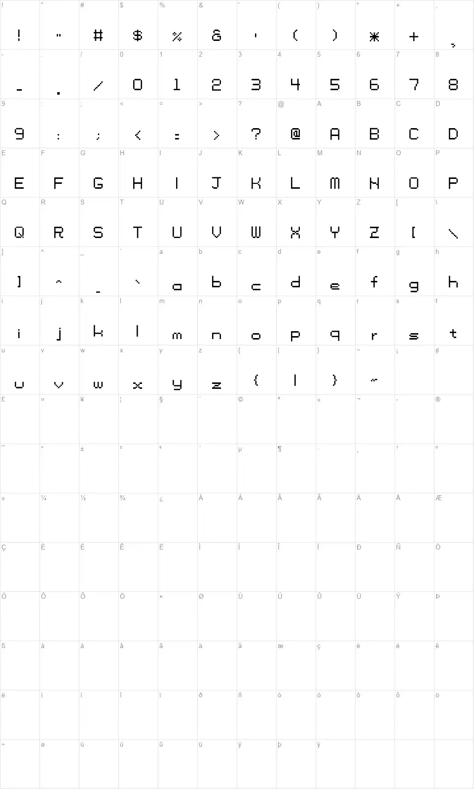 Tama SS01font character map