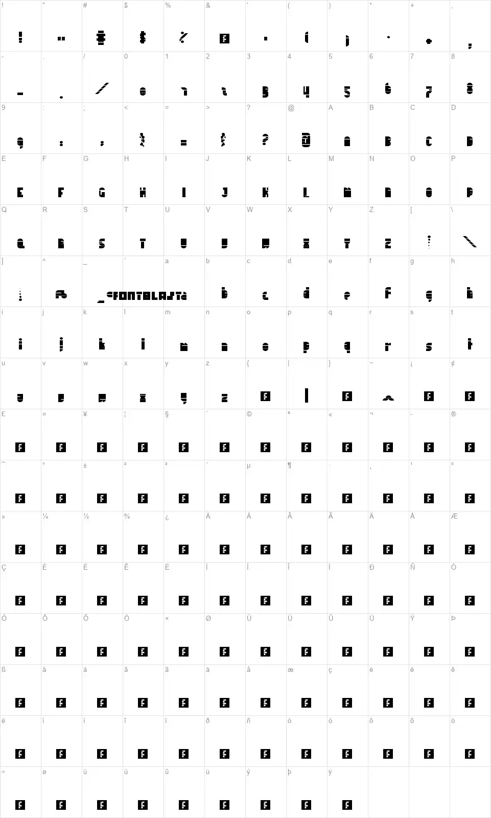 Tapedeckfont character map