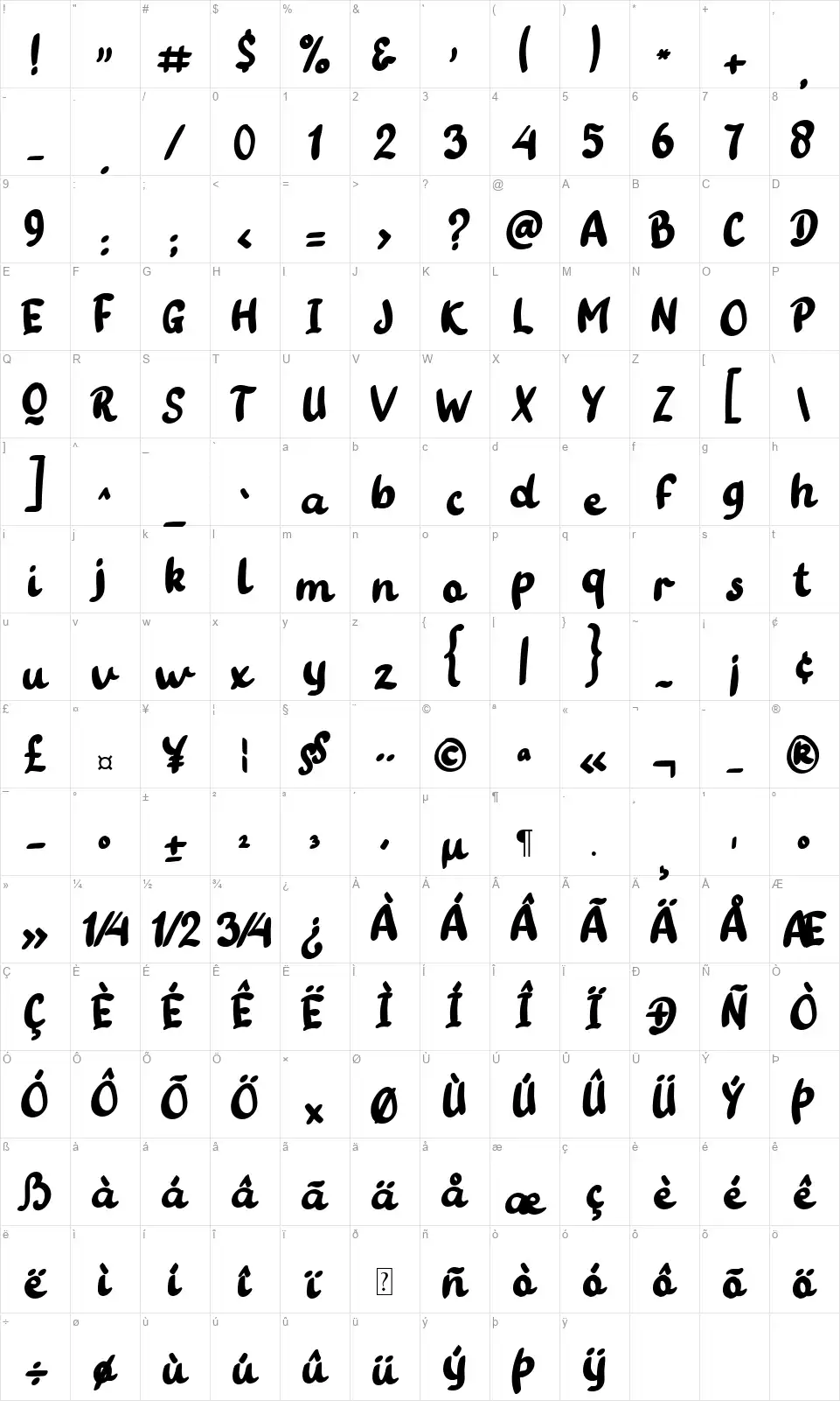 Tatan Deerfont character map