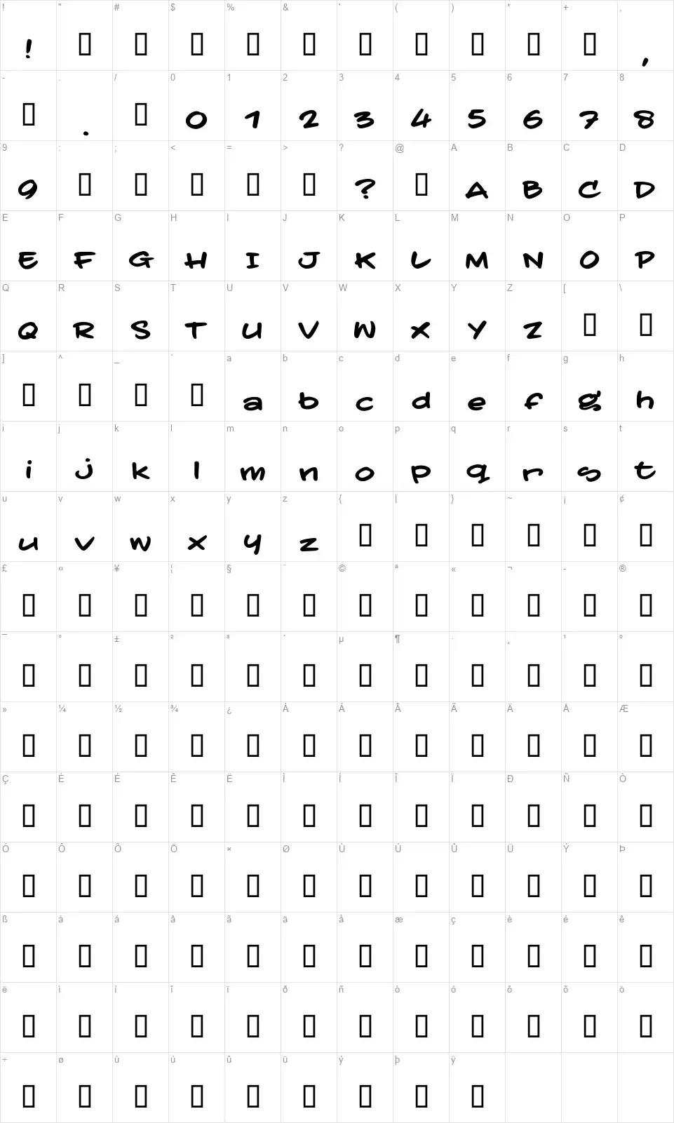 TaterToddfont character map