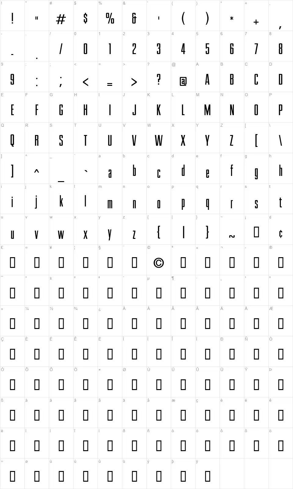 TC Rogue Zeichentabelle TC Roguefont character map