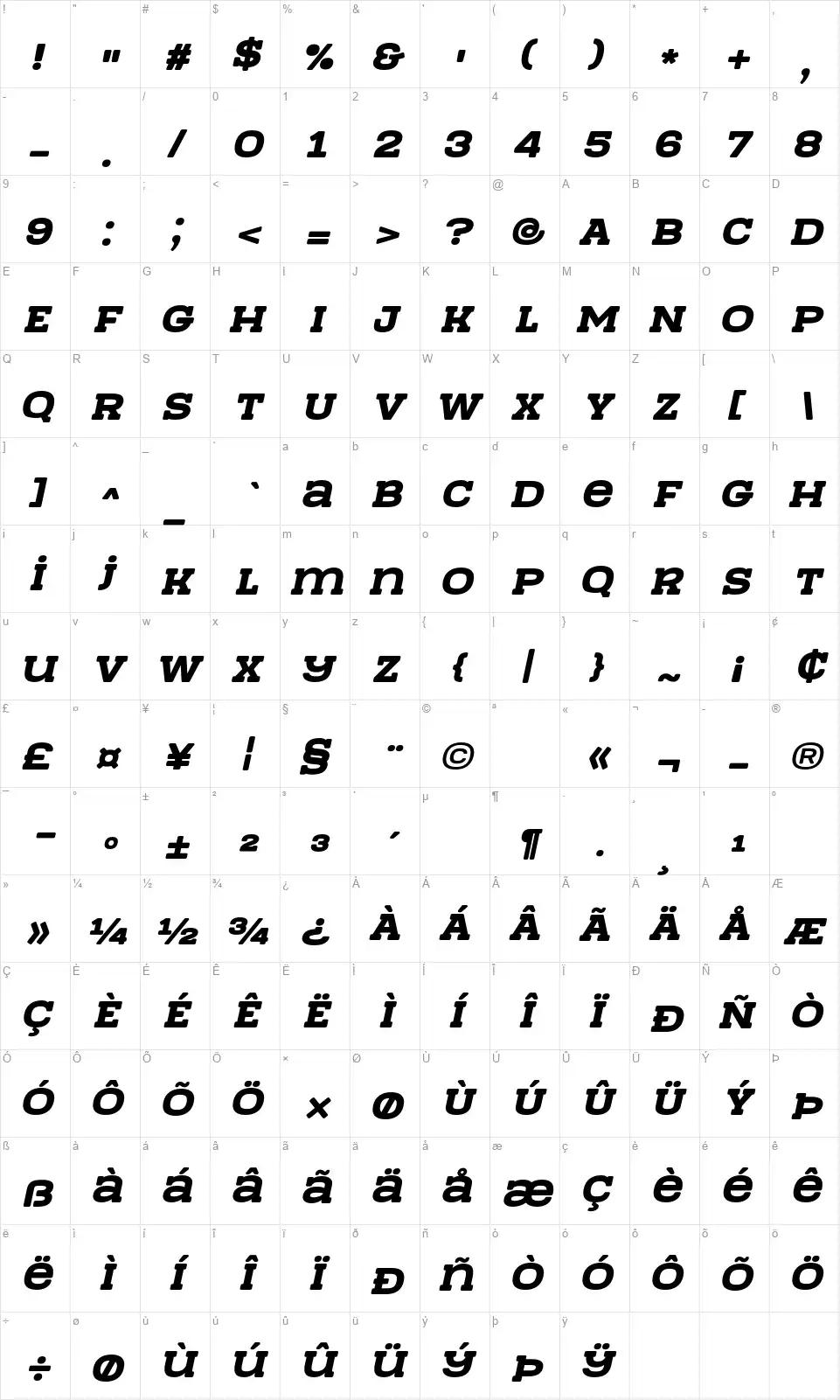 Team Workfont character map