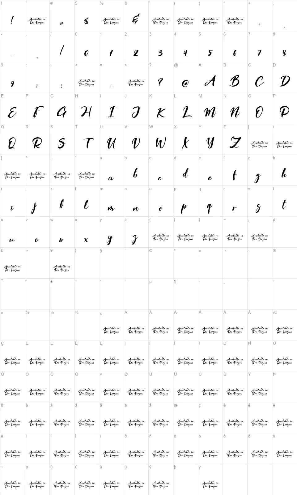 Tempefont character map