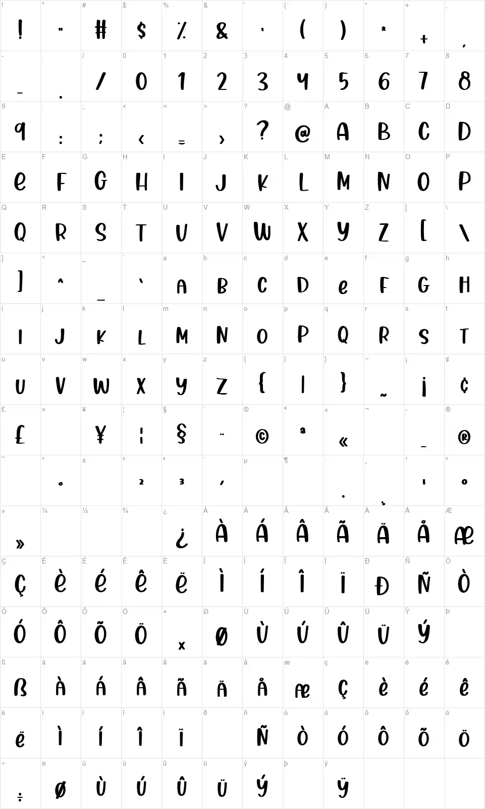 Thanks Autumnfont character map
