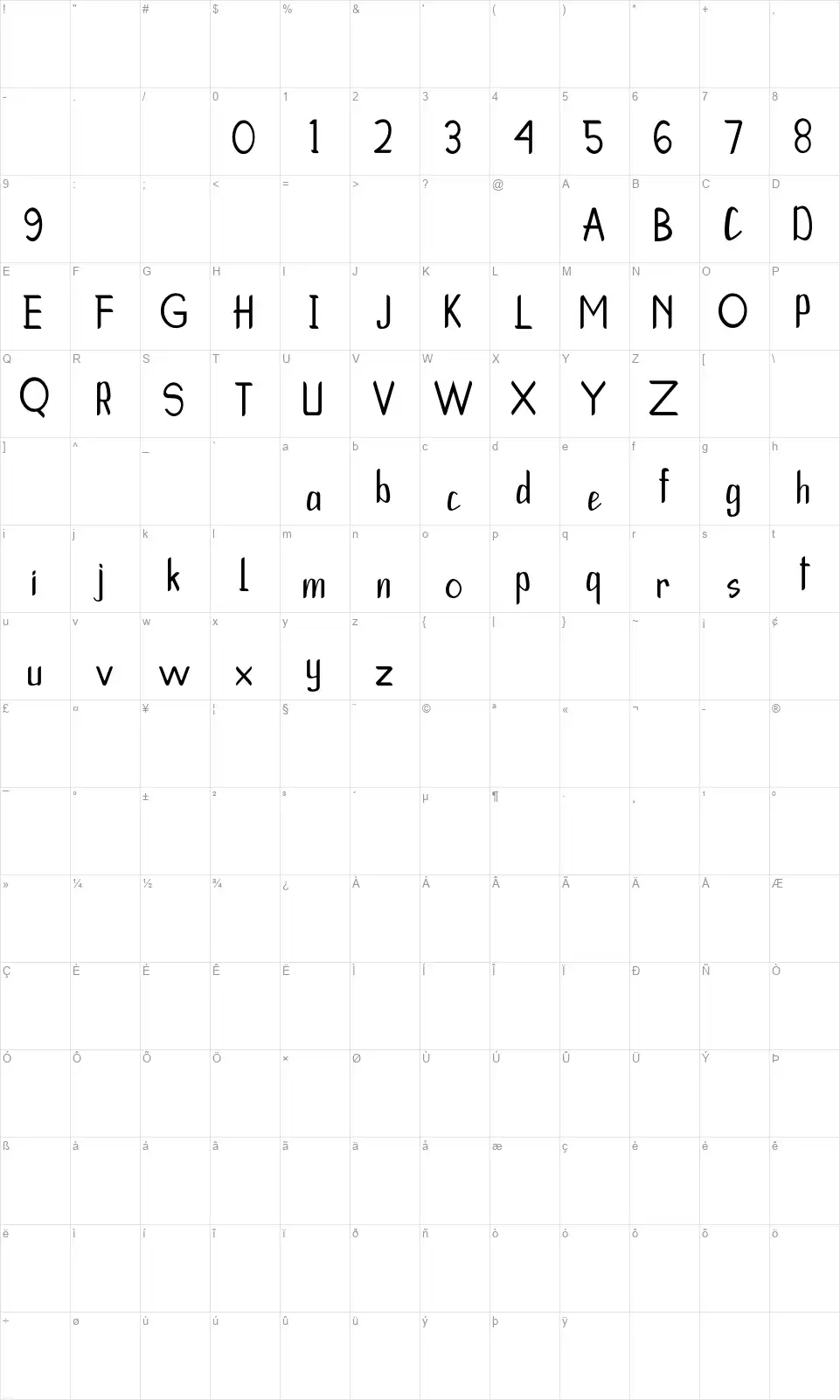 The Leviathanfont character map