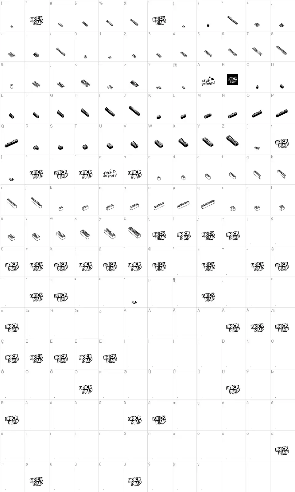 The One & Only Brickfont character map