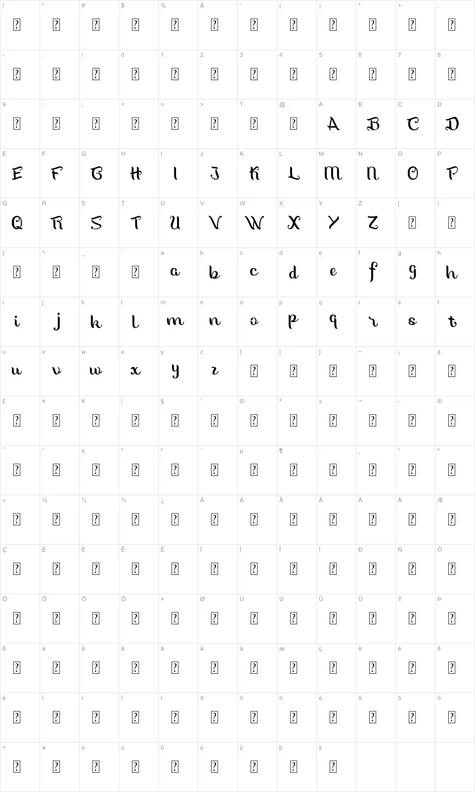 The Sweetheart Zeichentabelle The Sweetheartfont character map