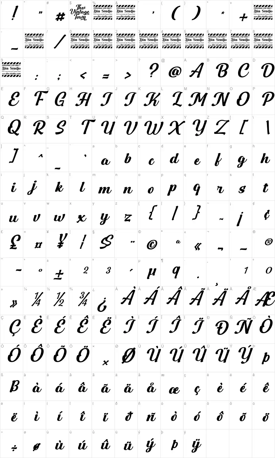 The Vintage Townfont character map