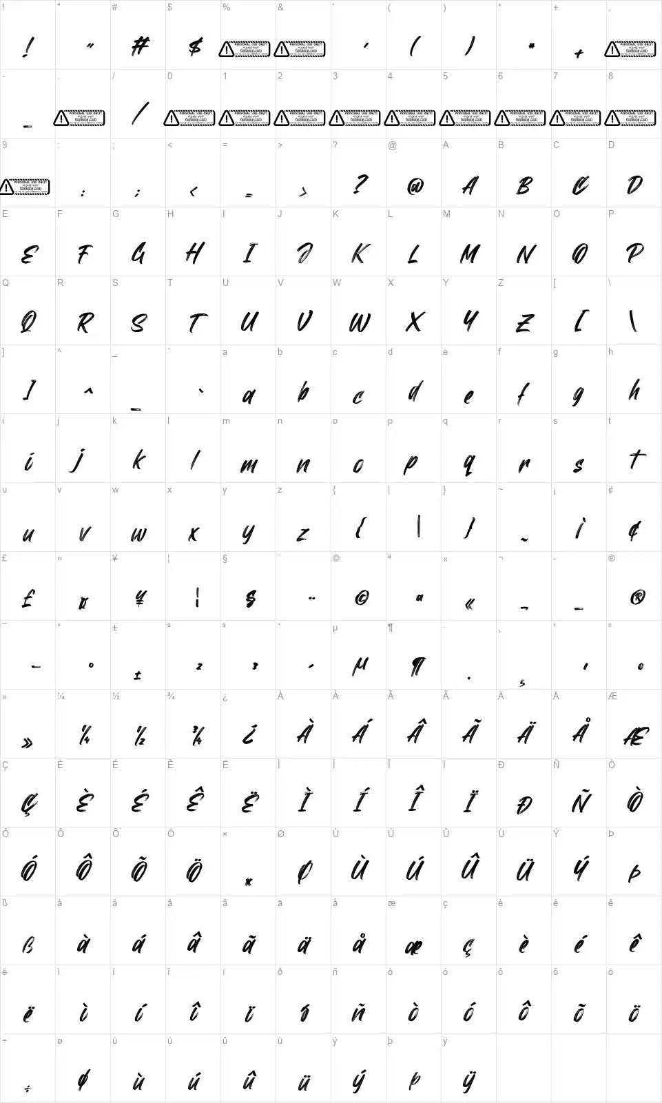 ThornyRockfont character map
