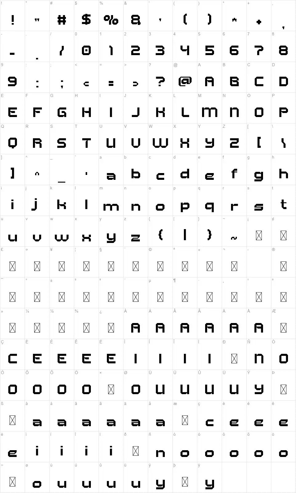 Tickingfont character map