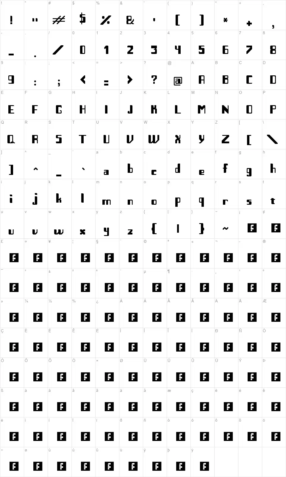 Tipografiafont character map