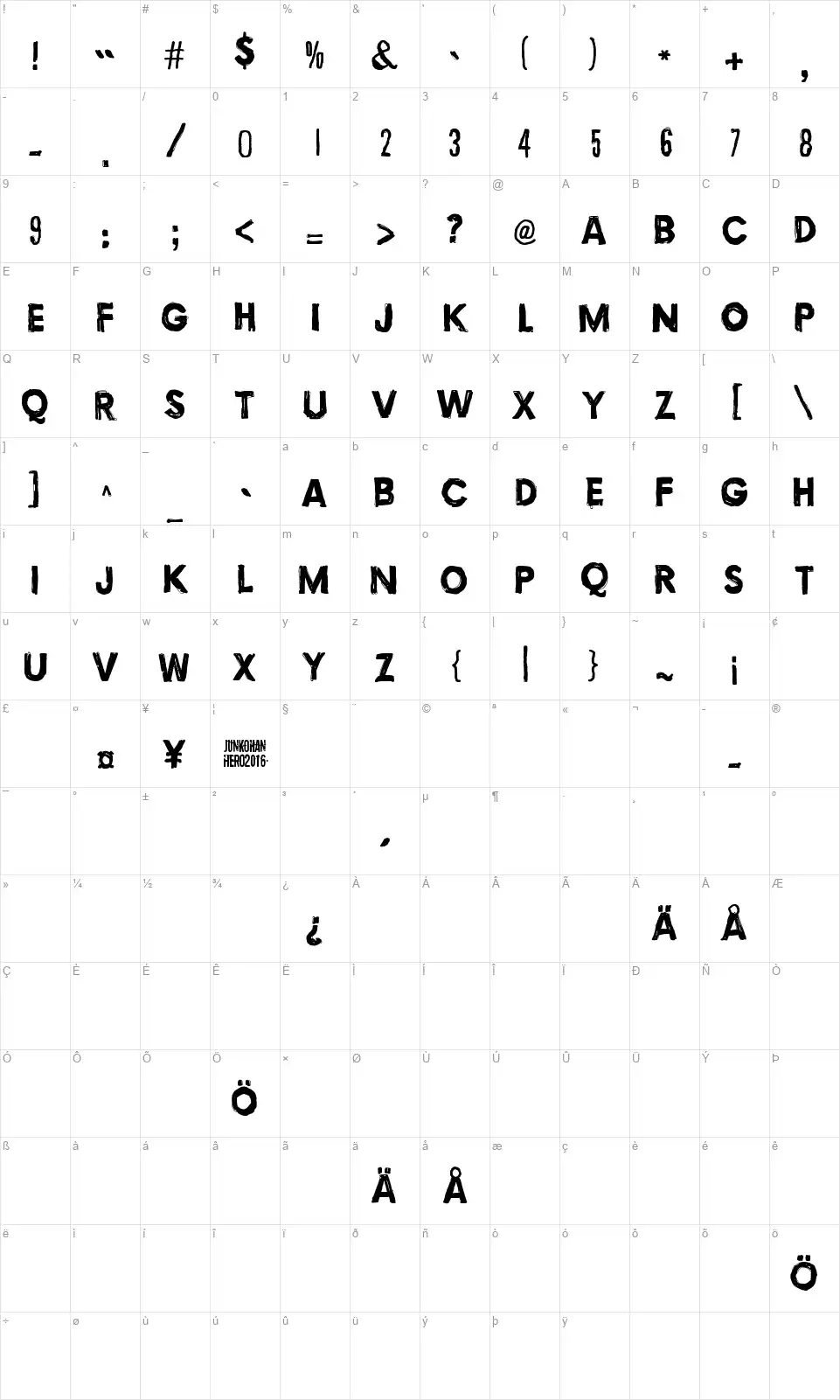 Torturefont character map