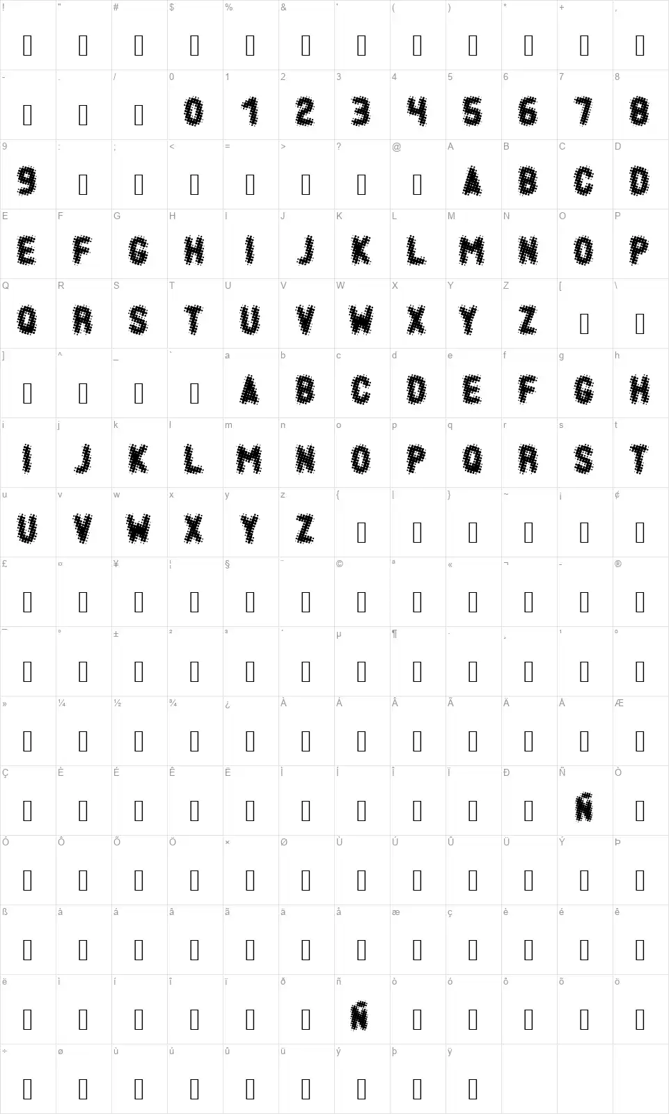 Tramapuntofont character map