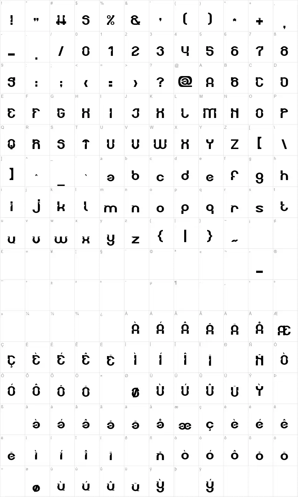 Transparentfont character map