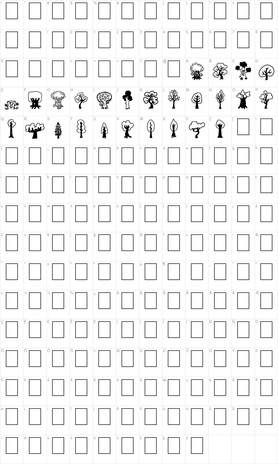 Trees Friendsfont character map