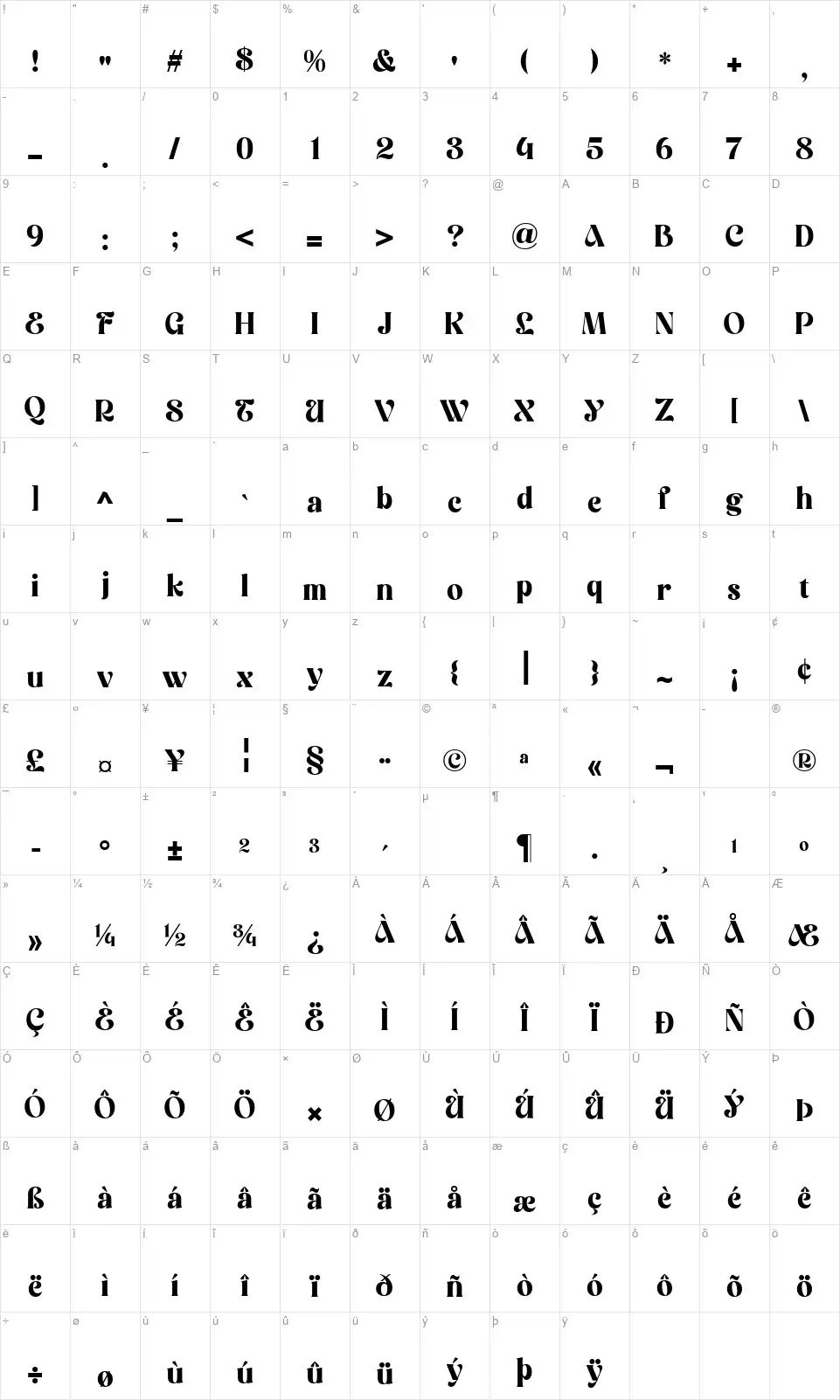 Tropic Freshfont character map