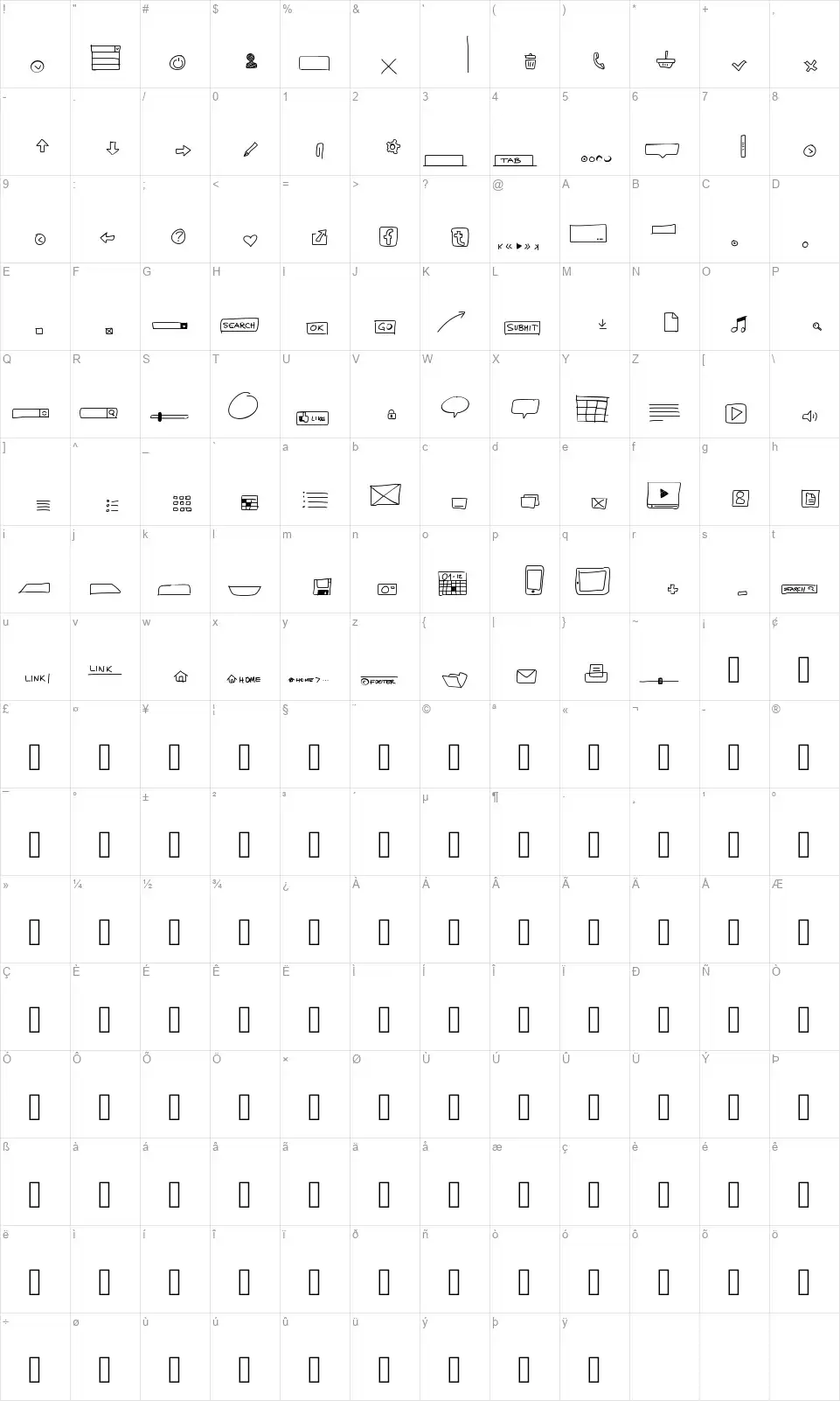 UIMockupfont character map