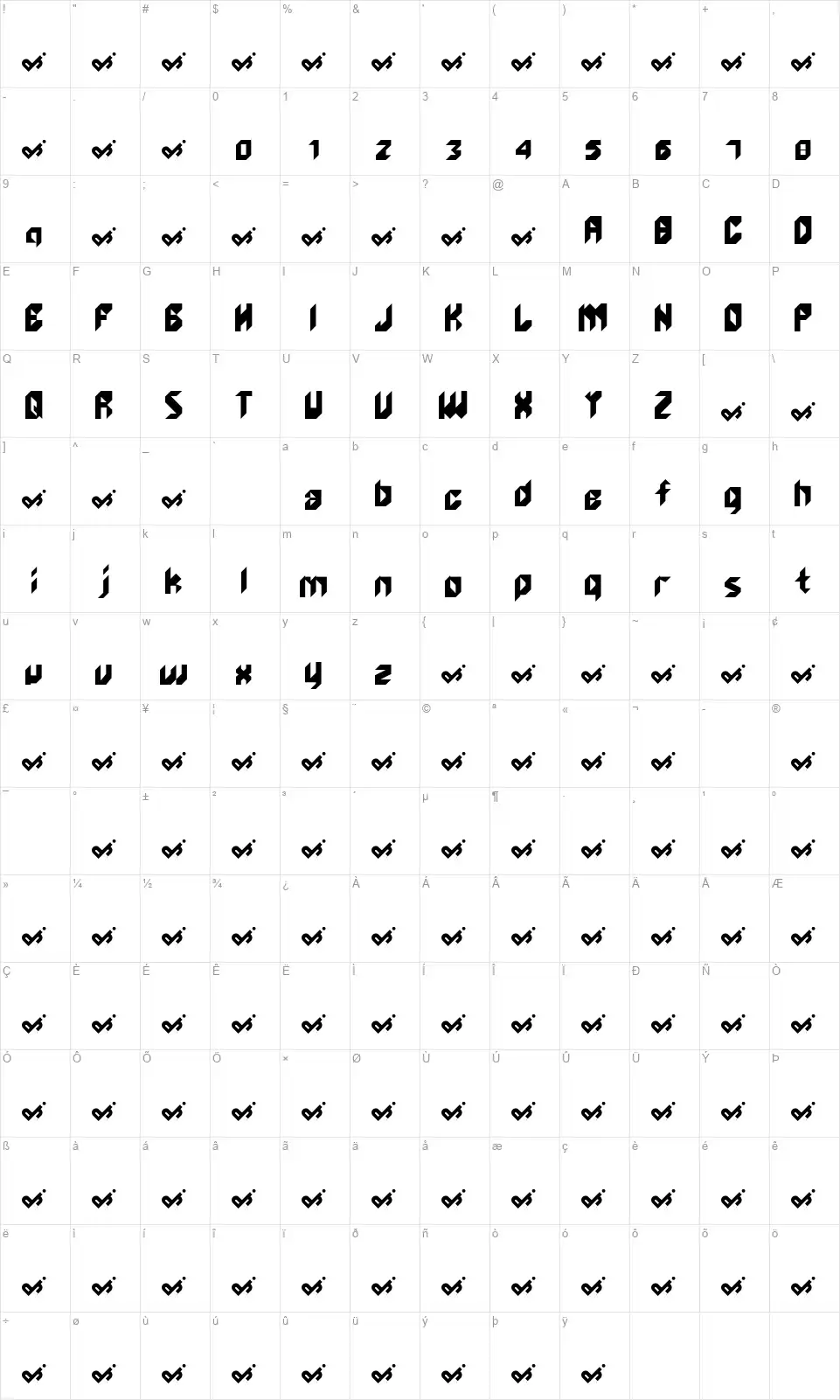 Unlike Edgefont character map