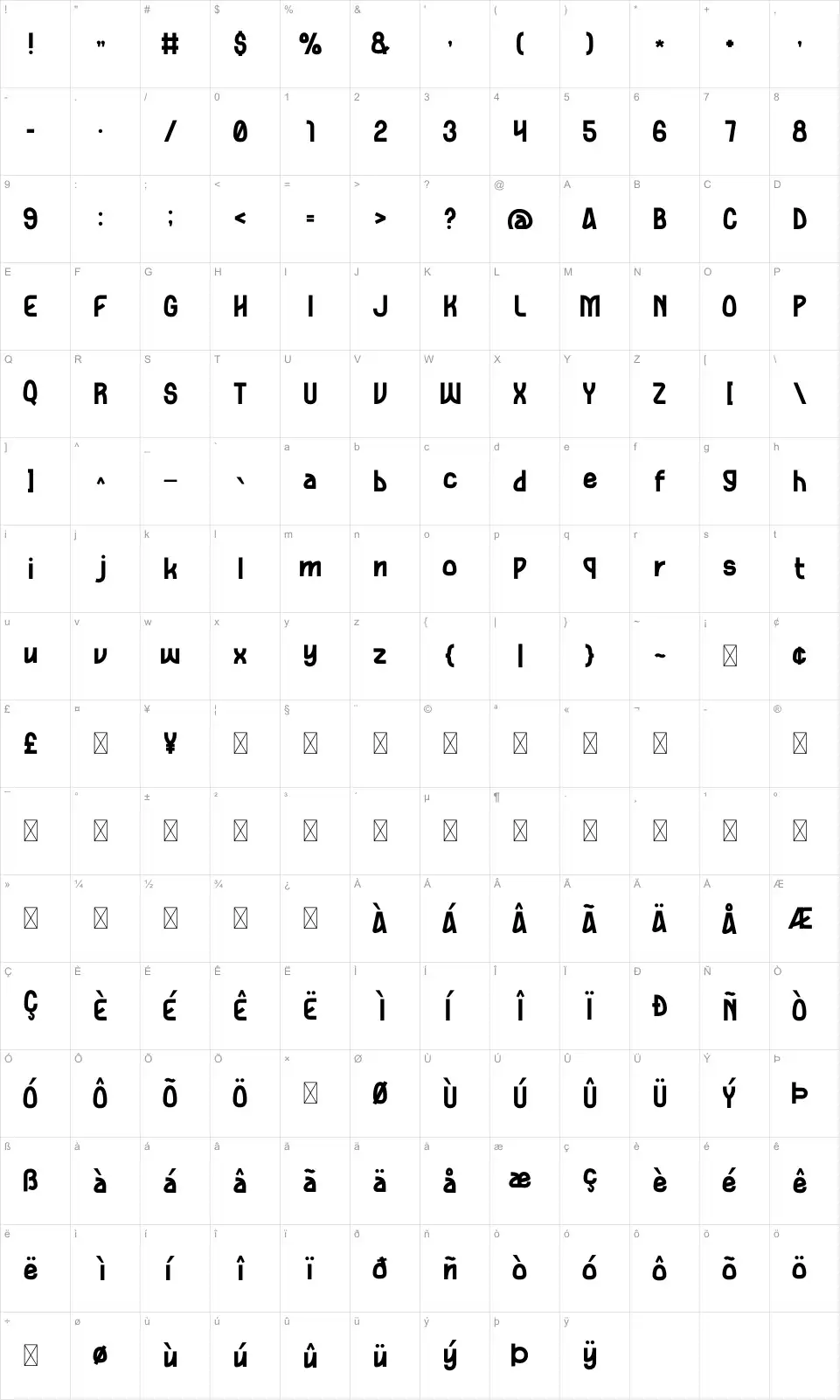 Valent Zeichentabelle Valentfont character map