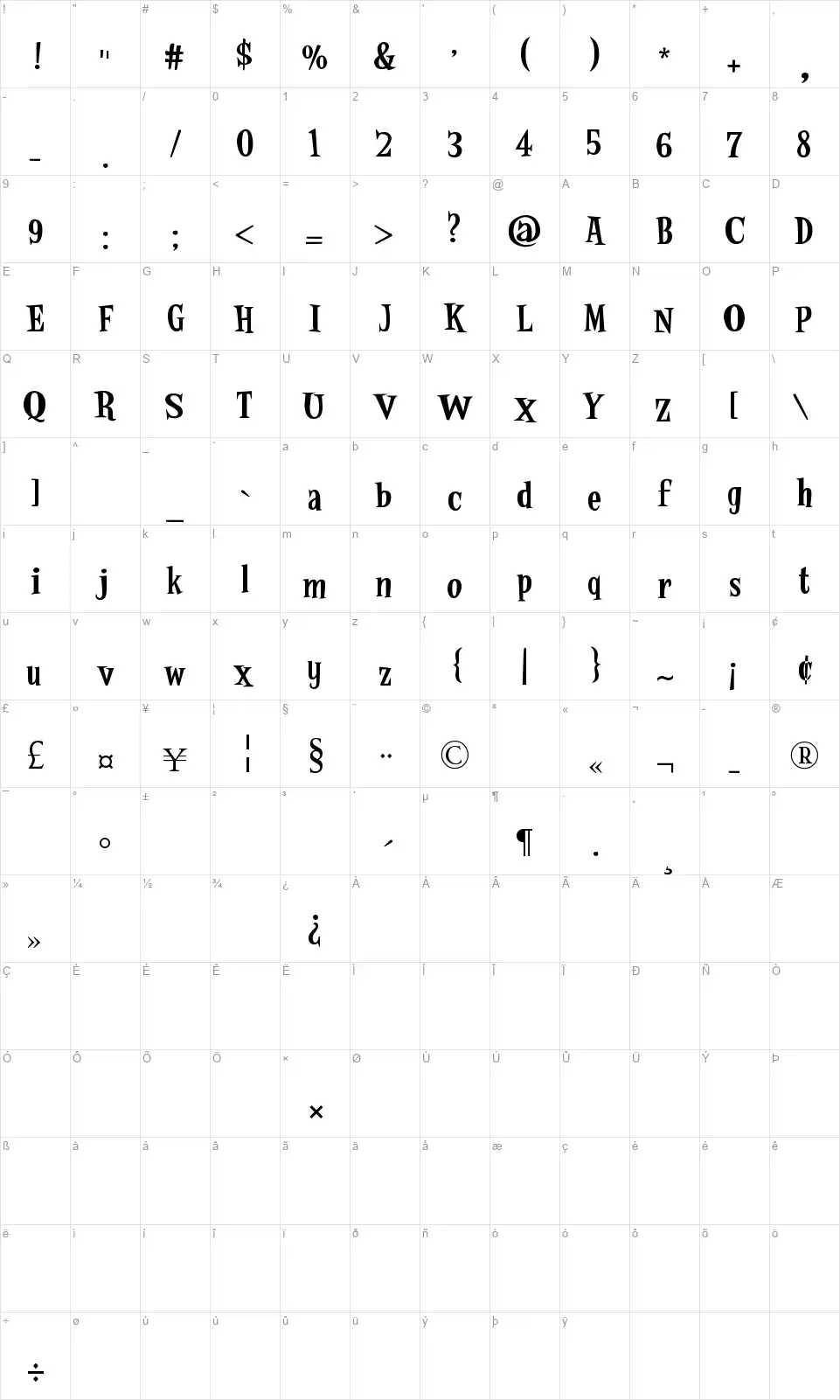Verde Salsafont character map
