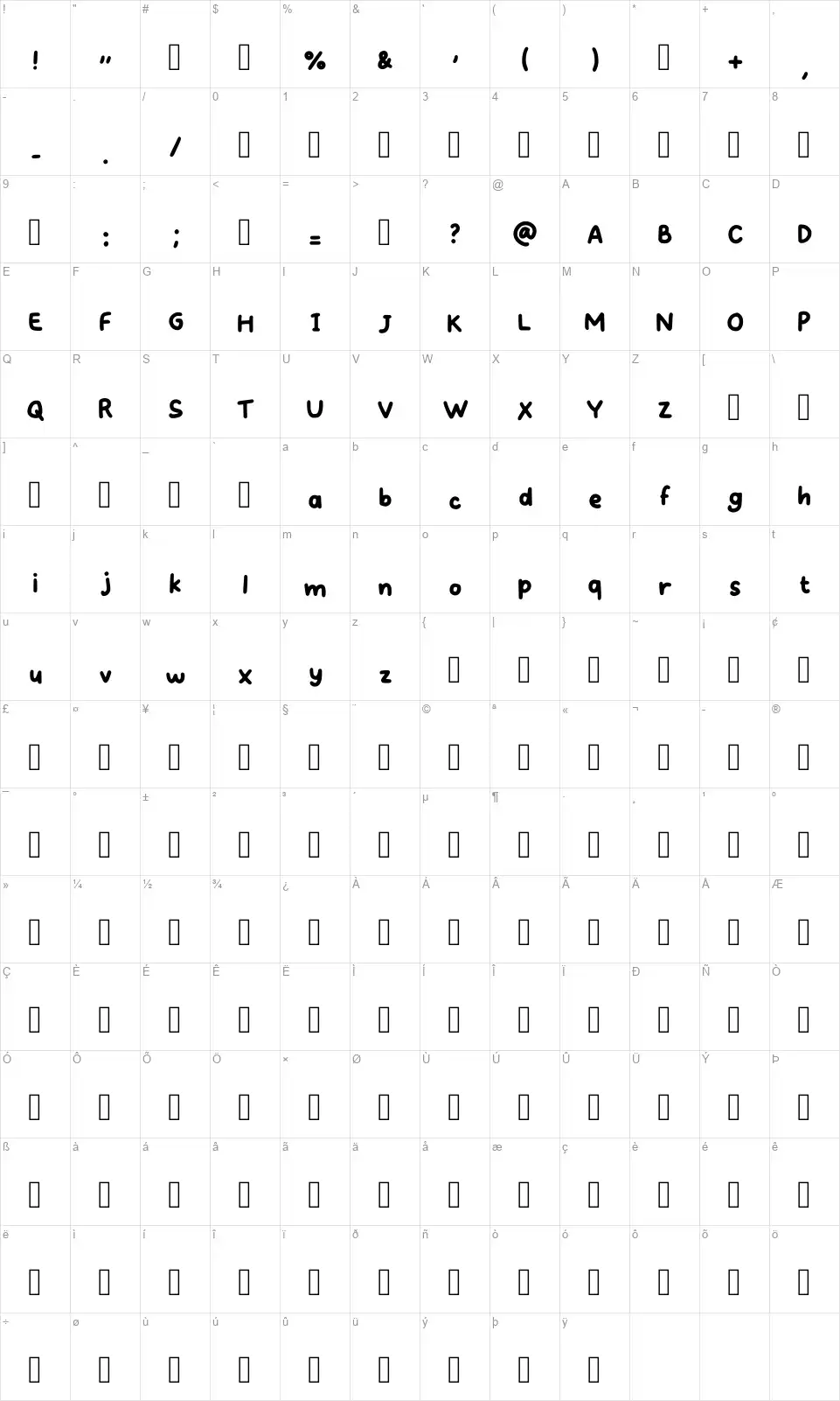 Very Berry Studiofont character map