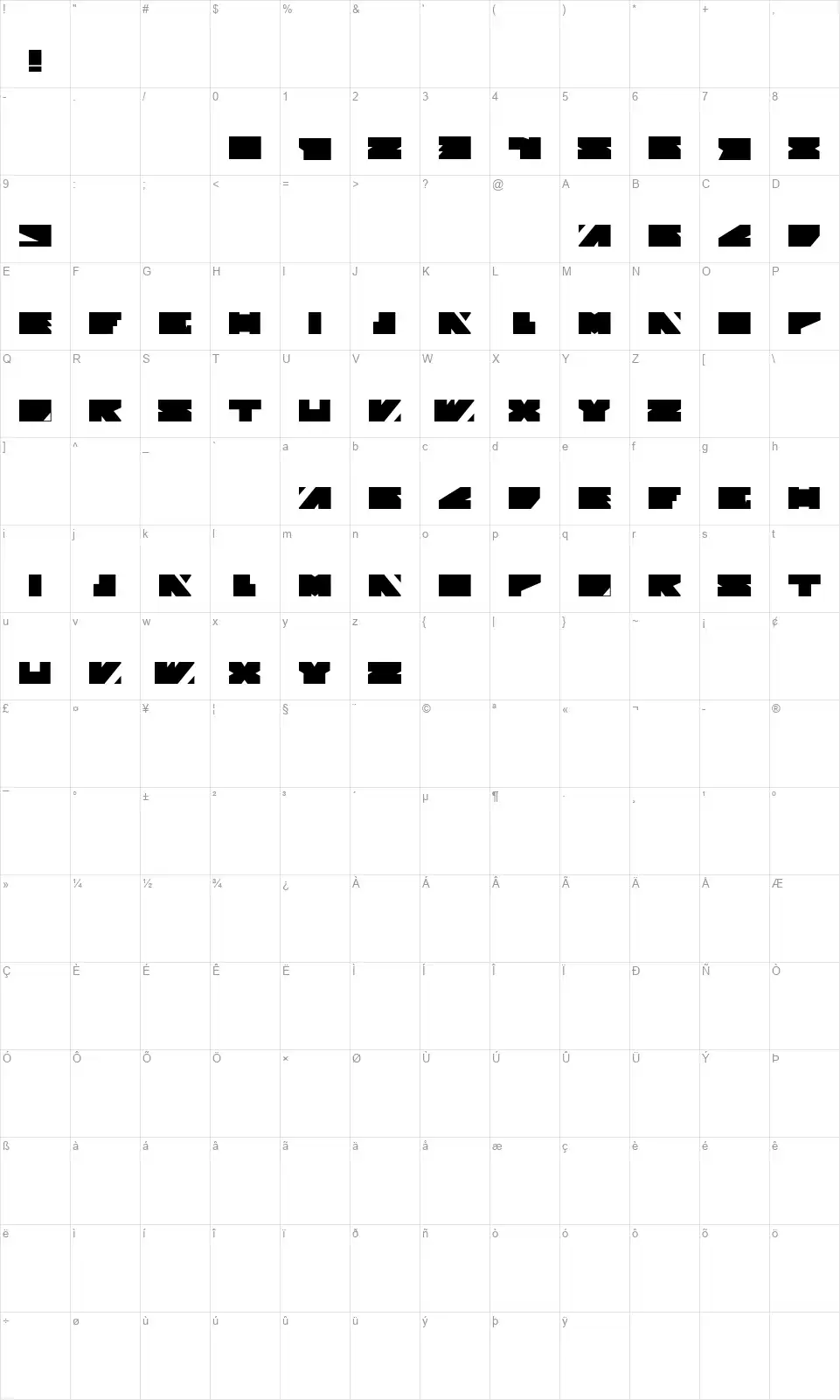 Vision Divisionfont character map